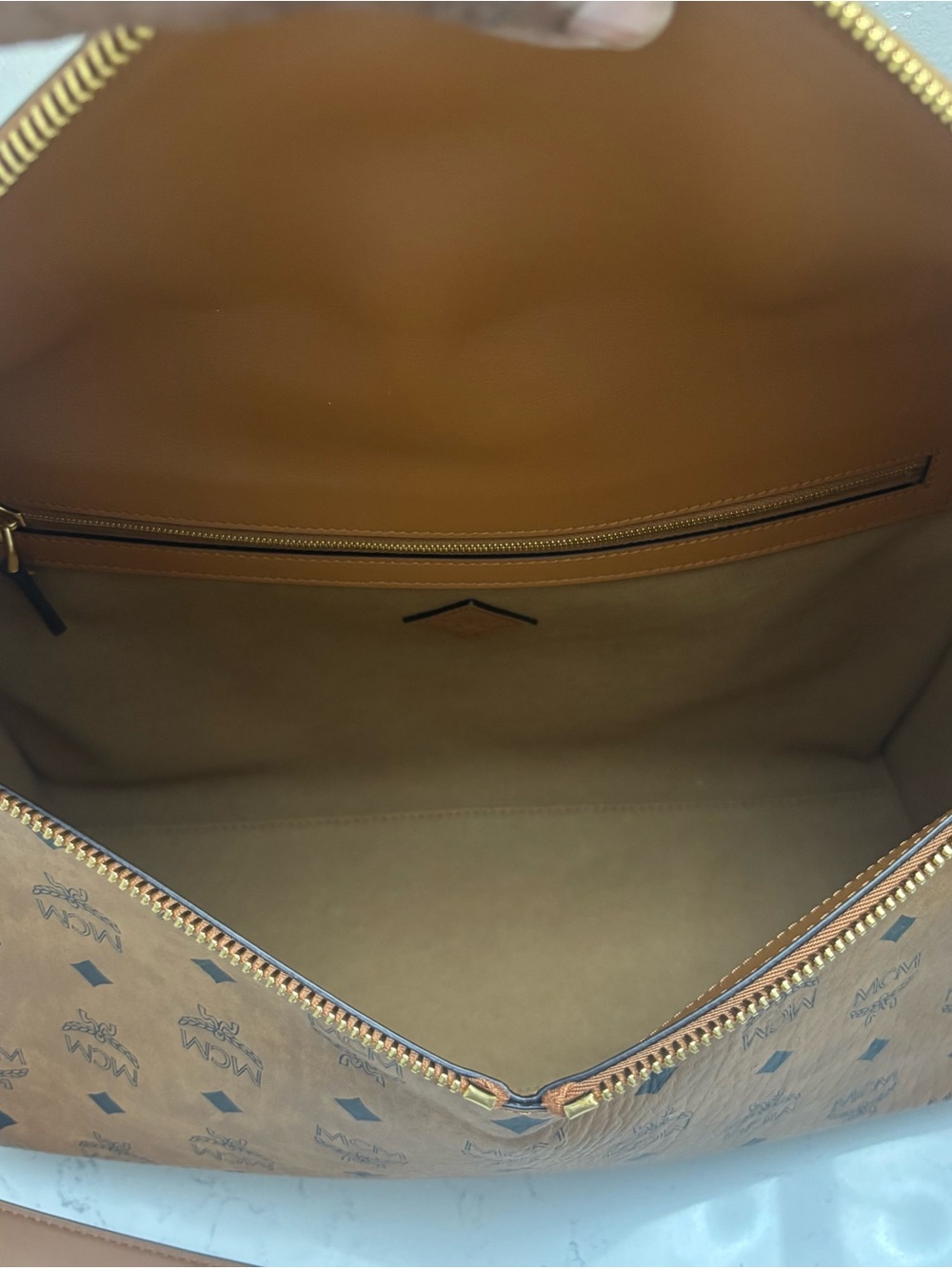 MCM Cognac Monogram Messenger Bag with Tan Leather Strap - Picture 6 of 6